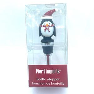 Pier 1 Imports Christmas 4.5" Glass Penguin Wine Bottle Stopper Santa Hat NIB